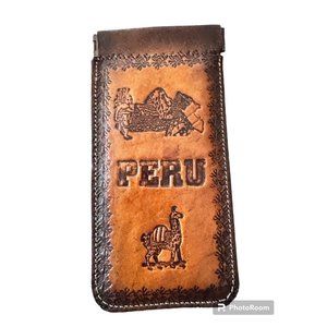 Vintage Tooled Leather Eye Glass Case Pouch Peru Llama